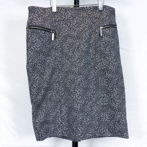 Michael Kors Womens 6  Pencil Skirt Black White Print Stretch Knit Faux Pockets